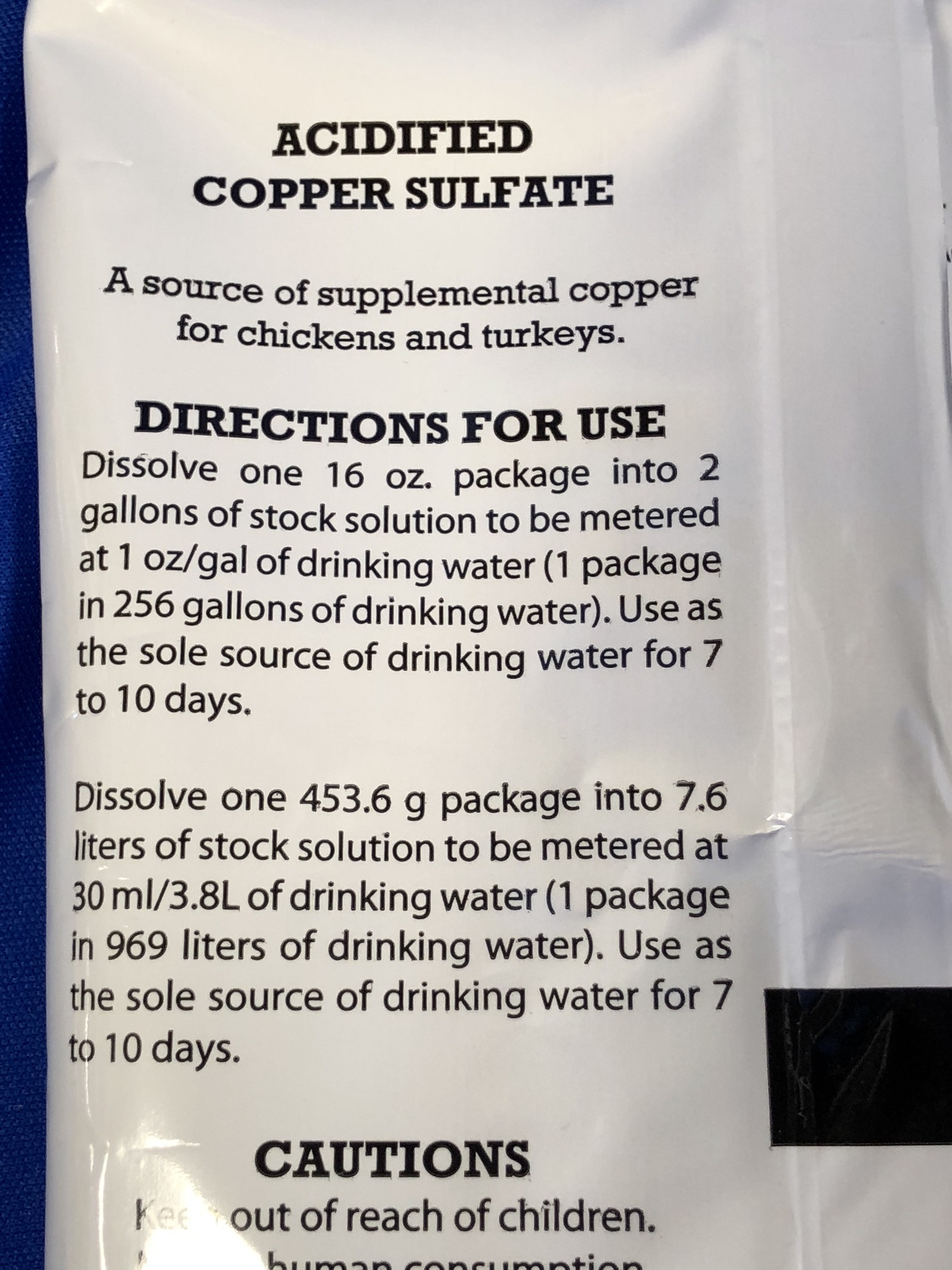 Acidified Copper Sulfate Cackle Hatchery