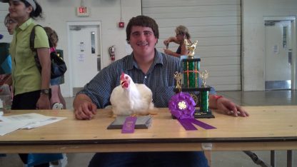 Jacob Hinshaw purchased your meat birds in May. He recently won Grand Champion Commercial Bird and Champion Meat Pen with your birds at the McLean County Fair in Illinois. Thanks Cackle Hatchery®!