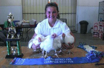 Dear Cackle. This was our family's 1st year showing Market Broiler chickens at our Country Fair. This is my daughter, Dominique with her 2010 Grand champion Pen of 3 Market Broilers at the Tehama District Fair, Tehama County, California. Thank you for h