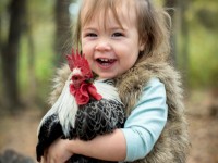 Little girl holding a rooster