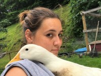 Girl with Jumbo Pekin Duck
