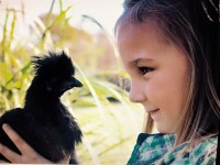 Girl holding baby chick