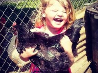 Girl holding french black marans chicken
