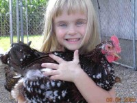 Girl holding a chicken
