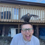 Chicken on boys head
